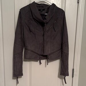 Lulu's Women's Faux Suede Moto Jacket With Zippers Dark Gray Size Small